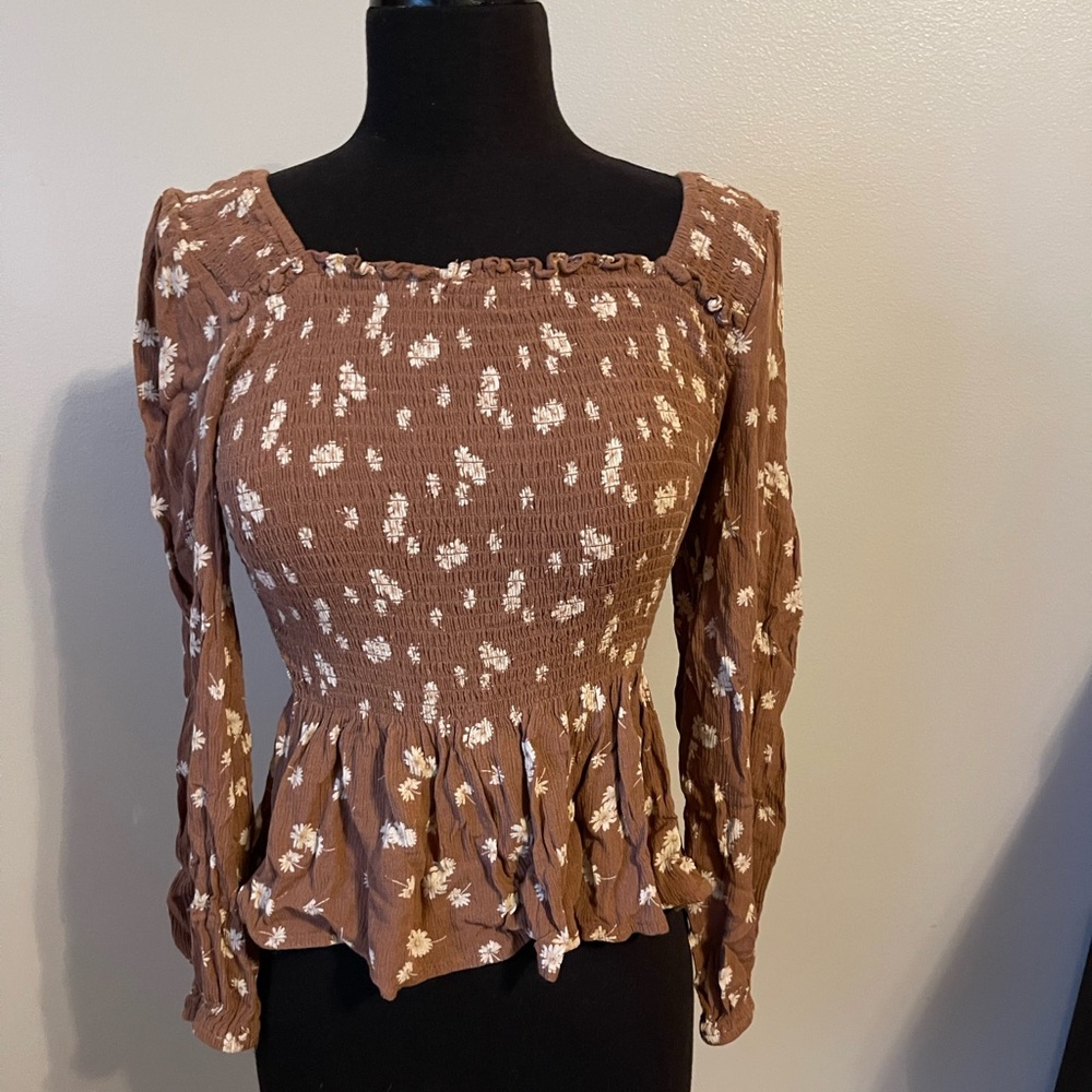 Altar’d State Brown Floral Smocked Top